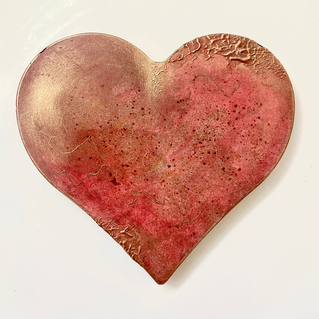 Pink and gold heart-shaped milk chocolate bar with soft caramel, handmade in Hoboken