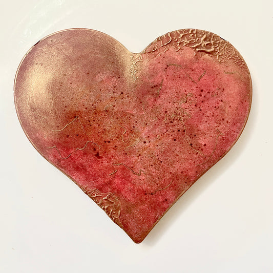 Pink and gold heart-shaped milk chocolate bar with soft caramel, handmade in Hoboken