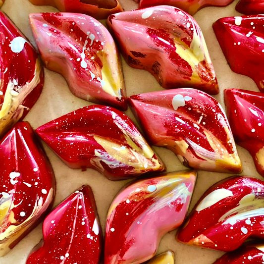 Glossy marbled red chocolate lips — Bella Choco Bella Date Night Box, handmade in Hoboken NJ