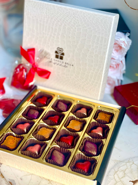16-piece red gift box of Belgian chocolates, Executive tier branded package, Hoboken NJ