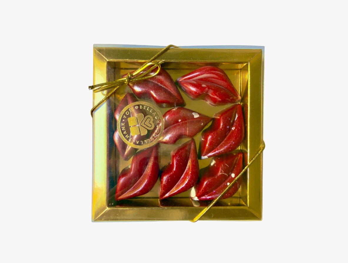 Chocolate lips gift box — seven hand-painted red lip chocolates, Bella Choco Bella Hoboken